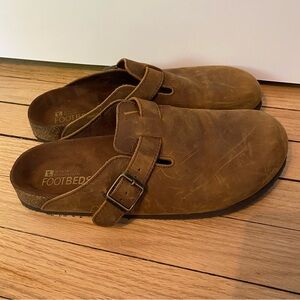 White Mountain Footbed Sandal Men’s 10 M Mule Brown Leather Slip On Brown Buckle